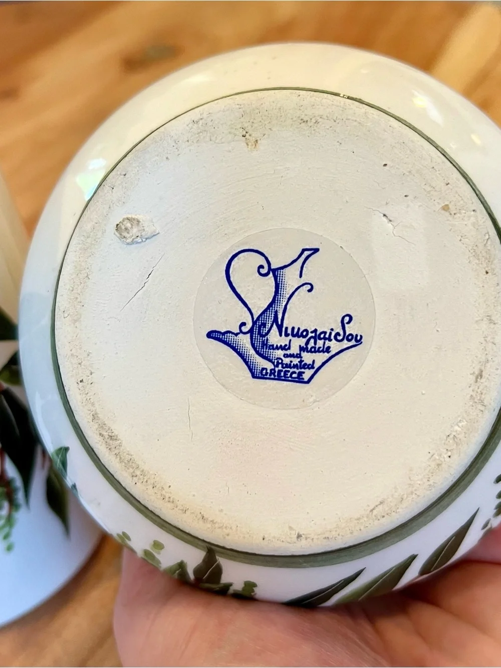 Hand-Painted Olive Motif Ceramic Vase and Jar Set - Green and White